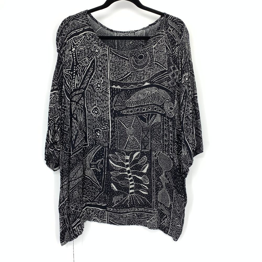 Unbranded Womens Oversized Tunic Black White Abstract Tribal Celestial Print OS